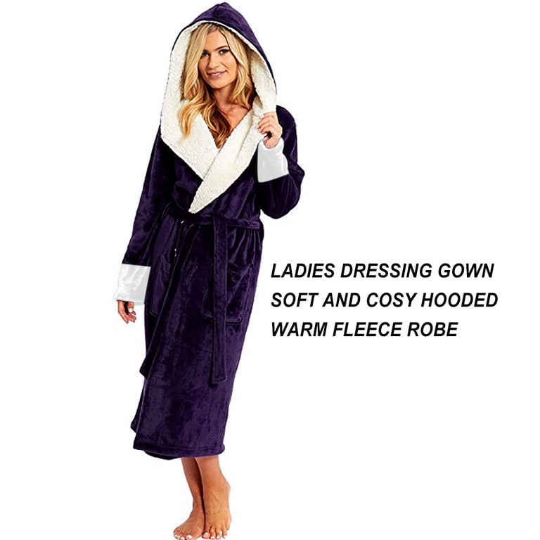 Women Bathrobe Long Sleeve Cozy Hooded Pajamas Household Dorm Shower Bath  Solid Color Robe Autumn Winter Sleepwear Ladies Purple M - Walmart.com