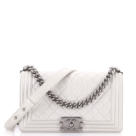 Pre-Owned Boy Flap Bag Quilted Metallic Caviar Old Medium By Rebag