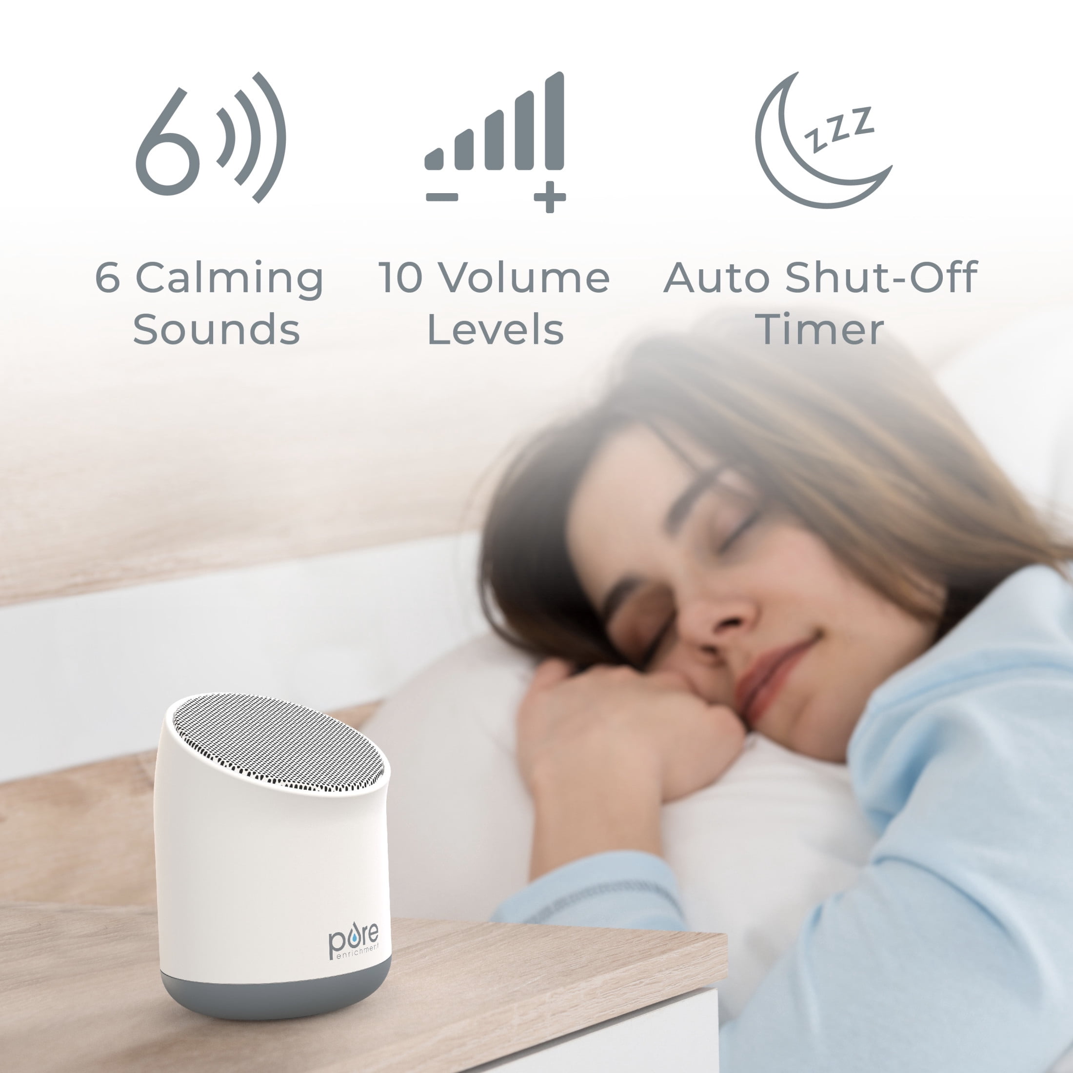 Pure Enrichment WAVE Mini Travel Sound Machine - 6 Soothing Sounds Including White Noise, Seamless Loop Audio, Rechargeable Battery, 48 Hour Run Time, Optional Timer, and Storage Bag