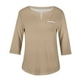 thumbnail image 4 of Mikilon Women Plus Size V-Neck Tops Summer Casual Loose 3/4 Sleeve Blouses Solid Color Shirts, 4 of 5