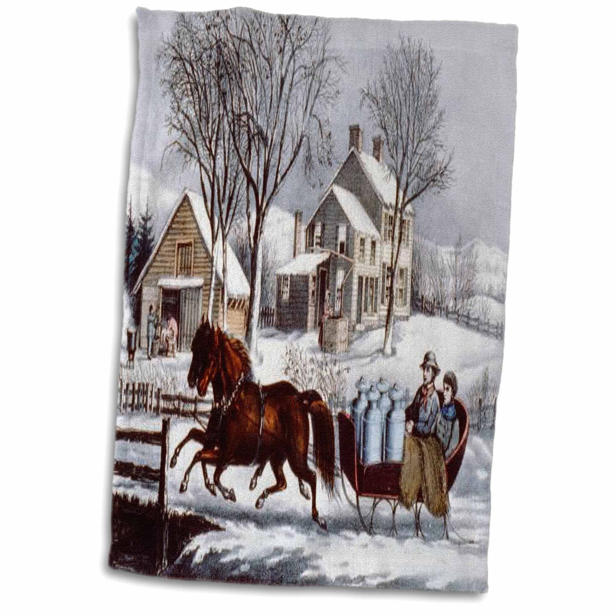 Old Fashion Horses Sleigh Currier and Ives type print Christmas 