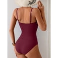 thumbnail image 4 of Minjewel Pleated One-Piece Swimsuit for Women: Adjustable Straps and Ruched Design,Slimming Beachwear with High Waist Tummy Control,Wine,2XL, 4 of 4