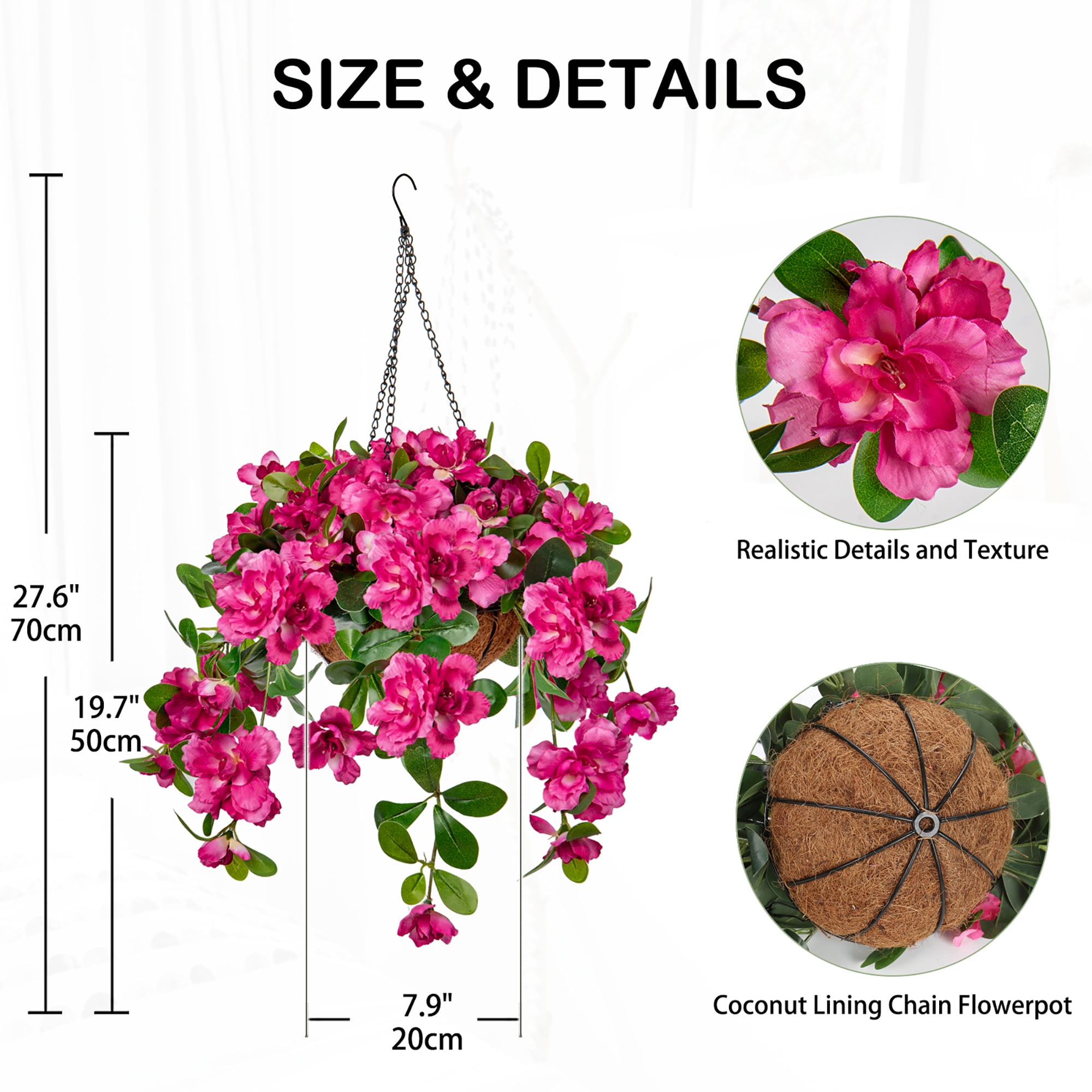 Fake Hanging Flowers with Basket, Artificial Bougainvillea Silk Plants Faux Spring Flowers for Outdoor Front Porch Patio Garden Balcony Decorations, Pink