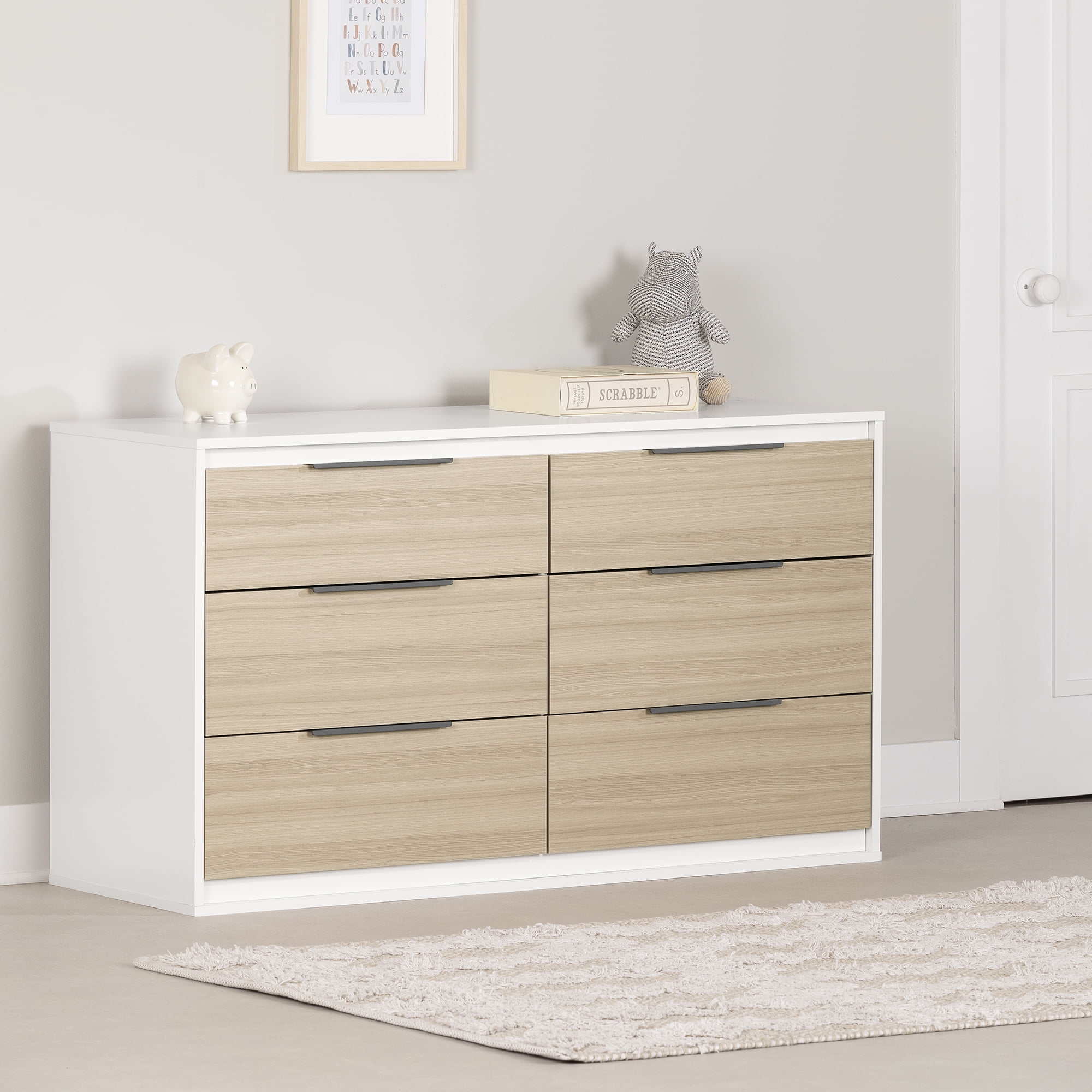 South Shore Hourra 6-Drawer Dresser for Child, in Soft Elm and White