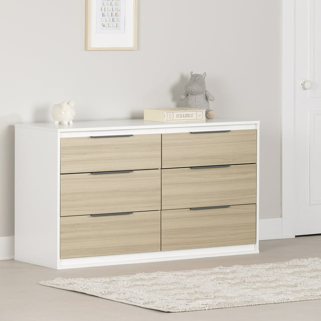 Commode 6 tiroirs pour Enfants, fini Orme naturel et Blanc, collection Hourra de Meubles South Shore