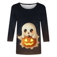 thumbnail image 4 of QQZ 2026 Fall Womens Plus Size Halloween Graphic Crew Neck 3/4 Sleeve Top, Loose Fit Casual Blouses For Daily And Holiday Occasions, 4 of 5