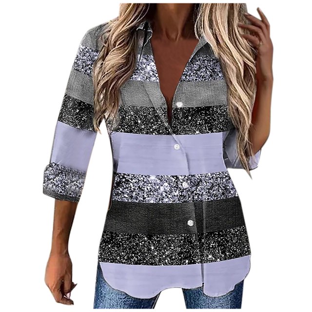 Tops para mujer Camisas Blusas Elegantes Camisas casuales de manga larga Estampado de moda Cuello vuelto Camisa con botones Odeerbi ODB-5