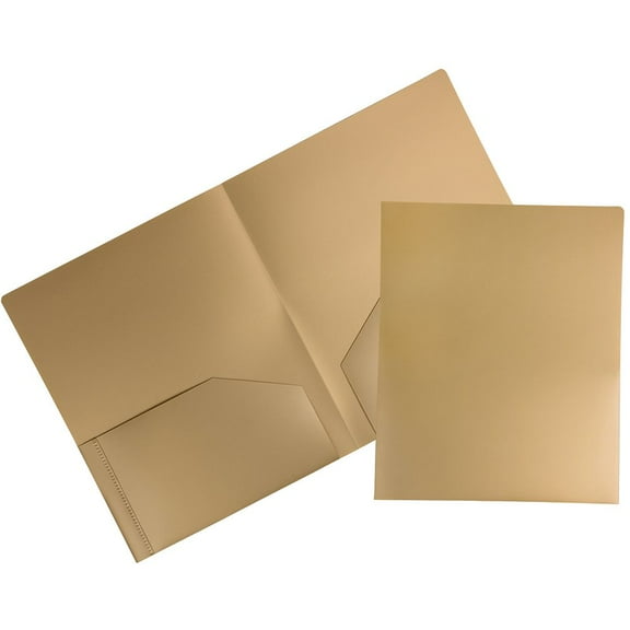 JAM Heavy Duty Plastic 2 Pocket School Folders, Gold, 6/Pack