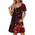 thumbnail image 2 of GaThRRgYP Women's Printed Maxi Short Sleeve Dress,Women's Fashion Summer Print Short-sleeved V-neck Casual Dress Wine L, 2 of 8