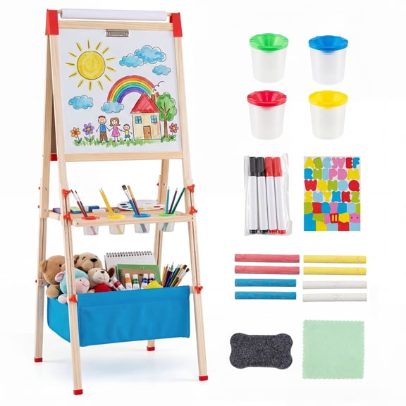 ELLEGNT 3-in-1 Magnetic Whiteboard & Chalkboard with Paper Roll -  for Kids, Classroom, or Homeschooling