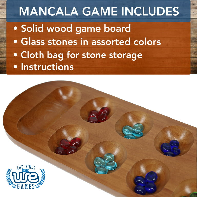 WE Games Coffee Table African Stone Game Mancala - Solid Wood with Walnut  Stain 