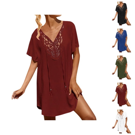 Bathing Suit Cover Up for Women Bathing Suit Cover Up Swimwears Cover Ups Beach Lace Crochet V Neck Dress for Women – Sheer Beachwear Overlayer for Swimsuits and Relaxation