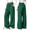 thumbnail image 5 of UACY Girls Sweatpants Wide Leg Drawstring Baggy Kids Pants Open Bottom Casual Loose Teen Joggers with Pockets (Blackish Green, 9-10 Years), 5 of 8