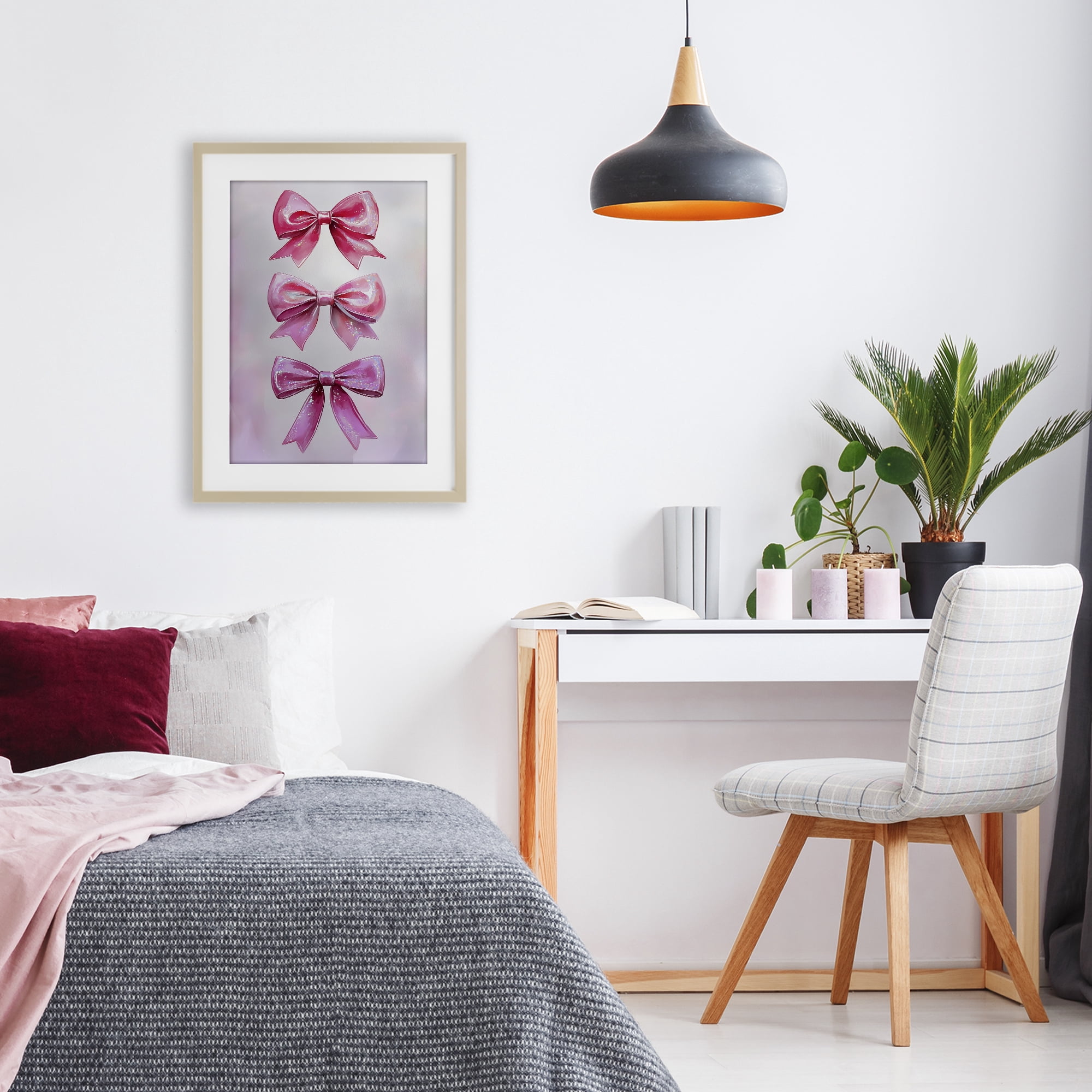 Stupell Industries Blush And Satin Ribbons Birch Framed Print Under Glass, design by Annabelle Hall