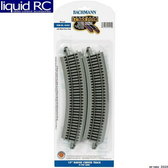Bachmann Trains - Snap-Fit E-Z TRACK 15? RADIUS CURVED TRACK (4/card) - NICKEL SILVER Rail With Gray Roadbed - HO Scale