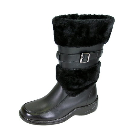 PEERAGE Tina Women Wide Width Wide Calf Winter Leather Dress Boots BLACK