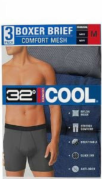 32 Degrees Cool Men's 3-Pack Comfort Mesh Boxer Brief (Navy/Navy/Charcoal,  Medium)