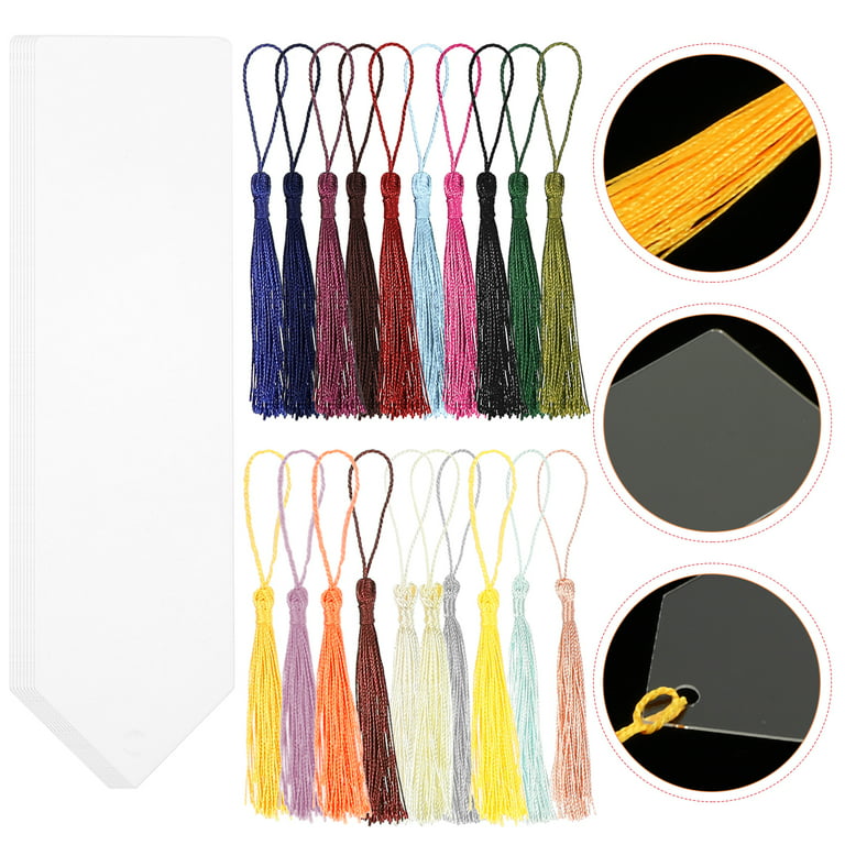 20 Pieces Blank Acrylic Bookmark Set Craft Clear Acrylic Blank Bookmark  with 20 Pieces Mini Bookmark Tassel for DIY Projects and Present Tag (2.5 x  14