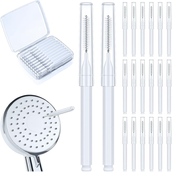 20PCS NEW Shower Head Cleaning Brush for Small Hole,Multifunctional Shower Head Cleaner Tool Anti-Clogging Nozzle with Storage Boxes, Showerhead Cleaning Brushes Picks for Household Bathroom, White