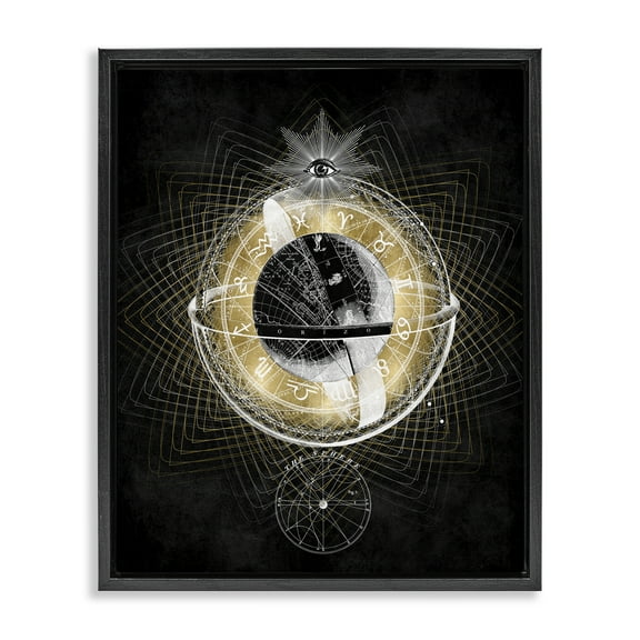 Stupell Industries Zodiac Symbols on Fractal Astrology & Stars Painting Black Floater Framed Canvas Art Print Wall Art, 17 x 21
