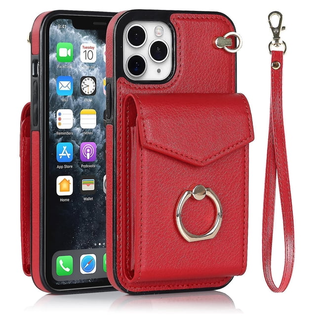 Elegante funda multifuncional tipo cartera para iPhone 11 Pro con correas, ranura para tarjetas, soporte para anillo, protección para cámara, material de PU, a prueba de golpes y antirrobo.