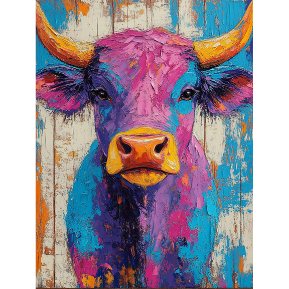 Colorful Cow Canvas Painting/Wall Art，Suitable for Living Room，Bedroom，Kitchen，Office，and Farmhouse Decor.