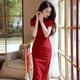 thumbnail image 4 of Vestido Cheongsam de novia, vestido de compromiso de verano para mujer, de alta gama, elegante, largo, con encaje inclinado, 4 of 6