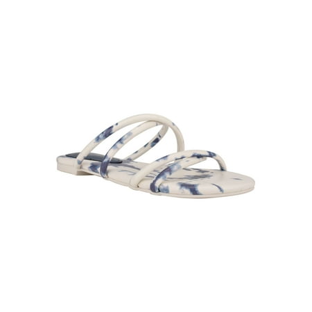 

NINE WEST Womens White Multi Tie Dye Strappy Beva Round Toe Slip On Sandals 6 M