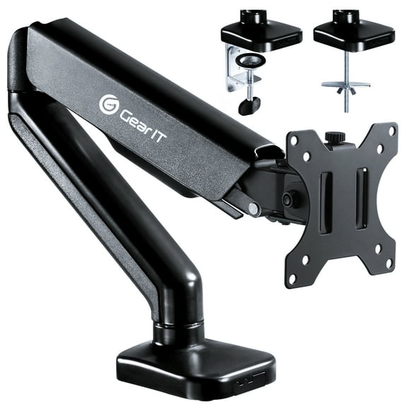 GearIT Single Monitor Mount (Up to 32 Inch, 19.8 lbs) Desk Stand Mount for LCD LED Monitor, Fully Adjustable Articulating Gas Spring Arm with Quick Release (Tilt, Swivel, Rotate) Vesa 75 100
