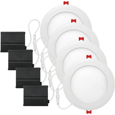 

Globe Electric 91126 6 Ultra Slim LED Integrated Recessed Lighting Kit 4-Pack 12 Watts Energy Star IC Rated Dimmable Wet Rated White 6.31 Hole Size LED Recessed Lighting Bathroom Lights