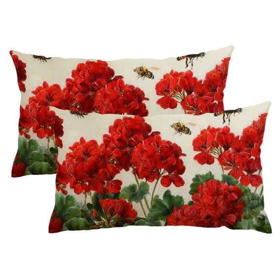 Qinduosi Spring Summer Pillow Covers 12x20 inch Set of 2 Geranium Watercolor Flowers Decorative Throw Pillow Covers Famliy Indoor Decoration for Home Living Room Couch Sofa Bed 12x20inch