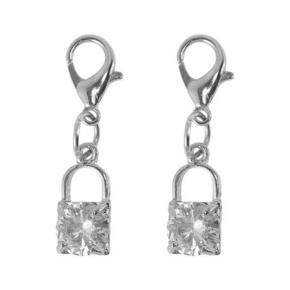 Unique Bargains 1 Pair Shoelace Charms Sparkly Gemstone Lock Decorative Shoe Clips Silver Tone