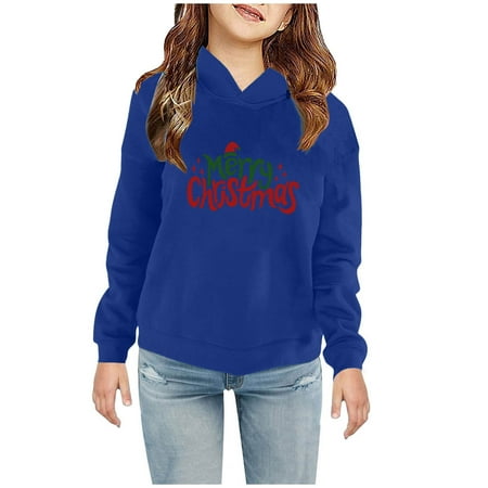 

Geire Children Christmas Plus Velvet Hooded Sweatshirt Stylish Printed Long Sleeve Crew Collar Top Loose Pullover Sweatershirts for Boys & Girls