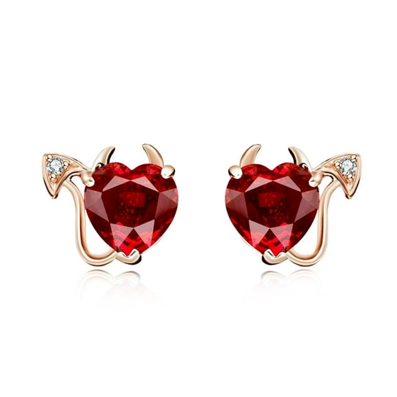 Amy and Annette 18K Gold Plated Ruby Devil Earrings for Women