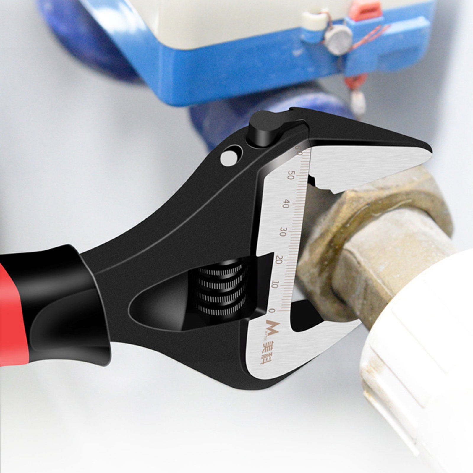 MOMOJIA Short Handle Adjustable Wrench Large Opening Spanner for Bathroom Auto Repairing