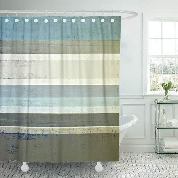 Pknmt Beige Teal Blue And Grey Abstract, Grey And Teal Blue Shower Curtain