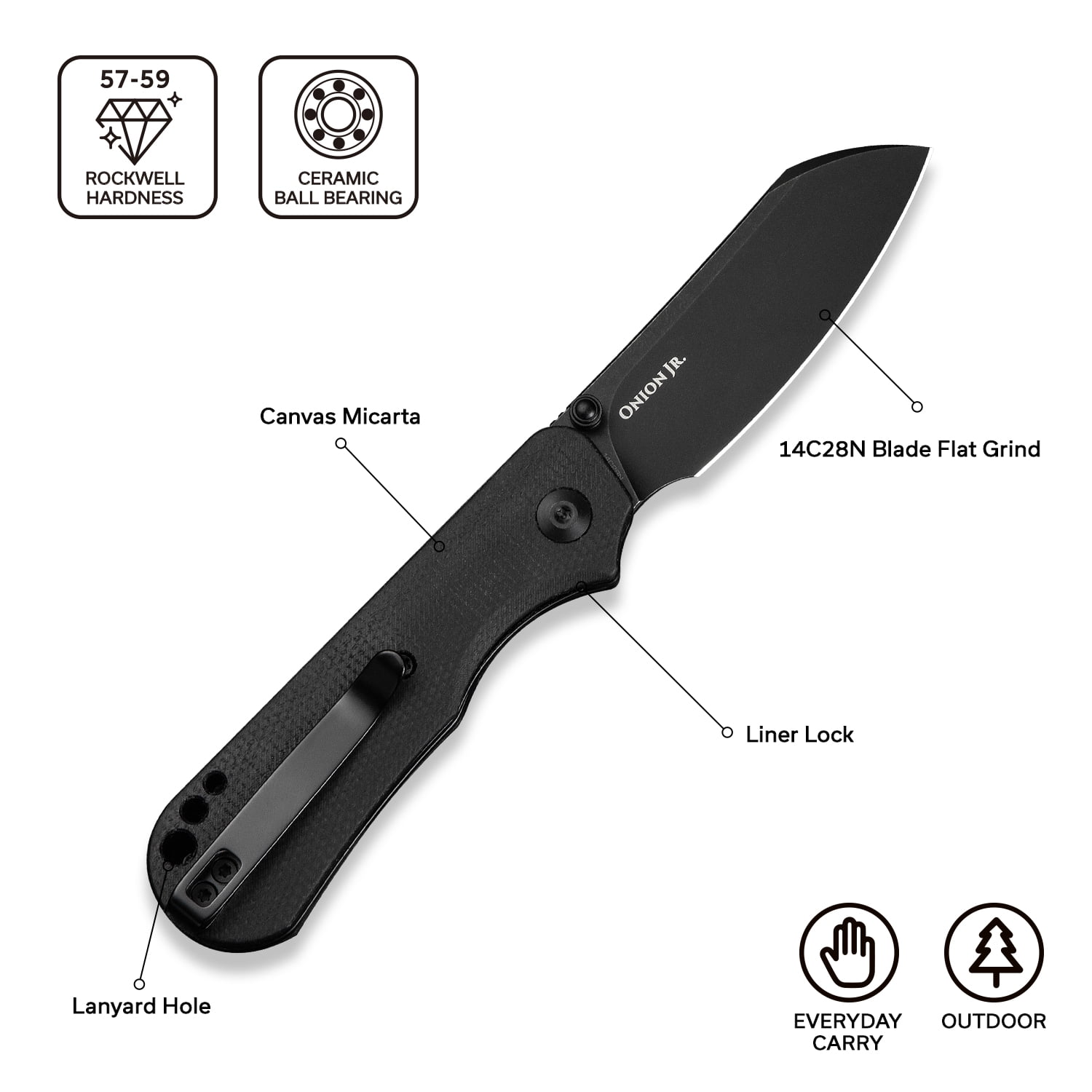 CIVIVI Crabby Pocket Knife, EDC Folding Knife for Men Women with Swedish 14C28N Blade Contoured Micarta Handle, Designed by Ken Onion Jr. C24055-3