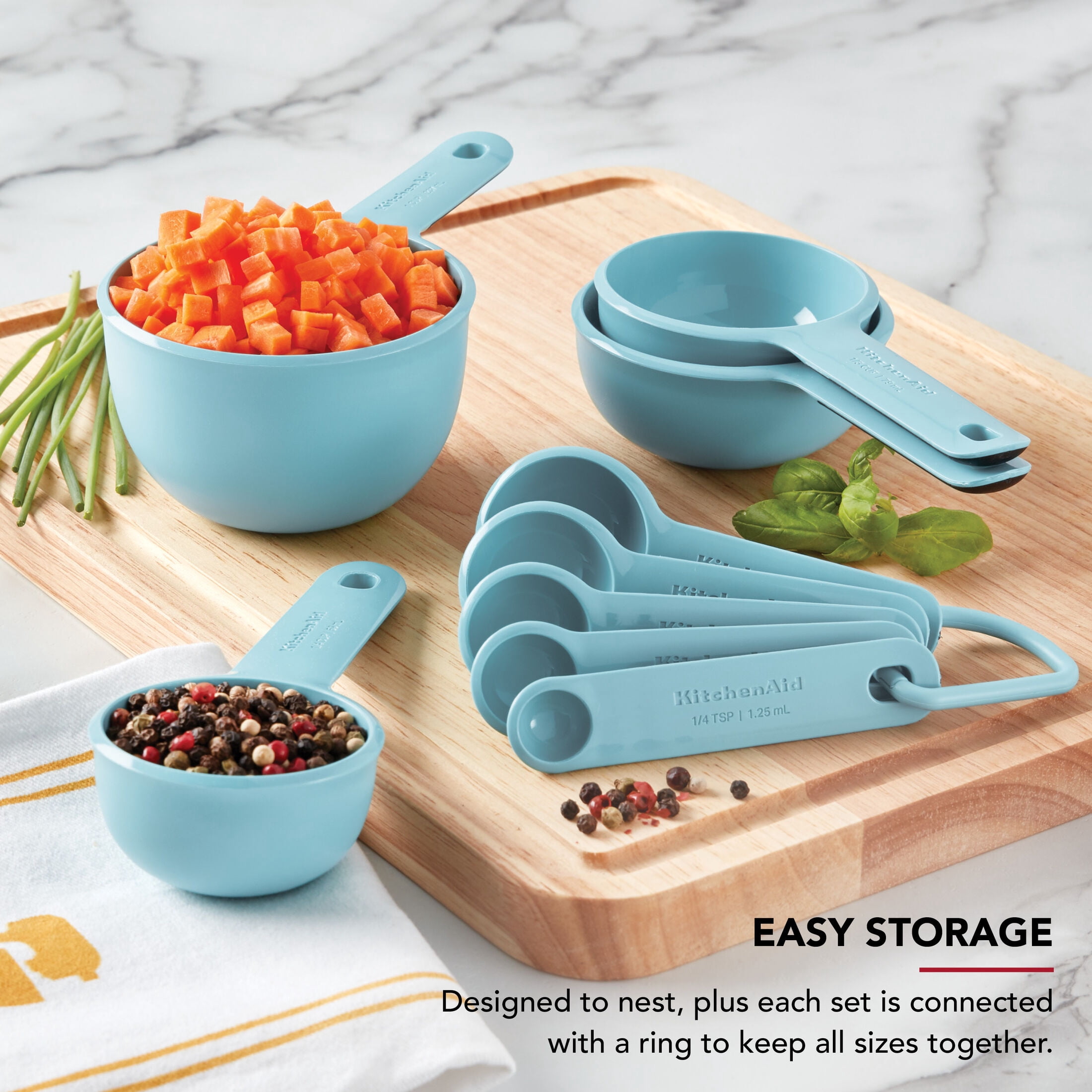 KitchenAid 9-Piece Plastic Stackable Measuring Cup and Spoons Set for Cooking, Mineral Water