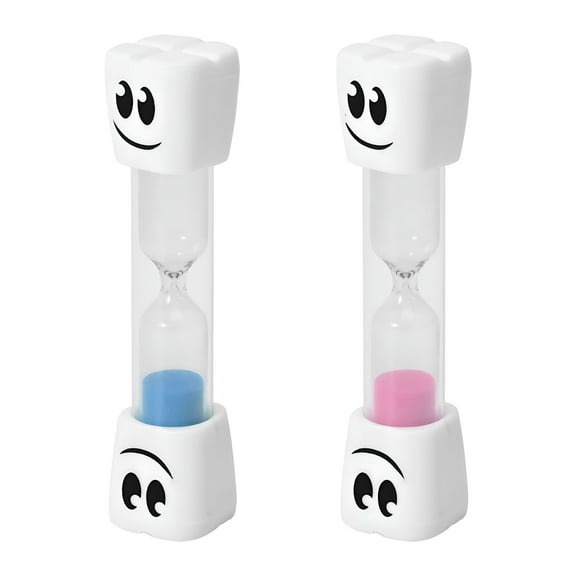 ACDANC 2 Minute Toothbrush Sand Timer for Kids - Set of 2 Small Blue and Pink Smiley Hour Glass Multicolor