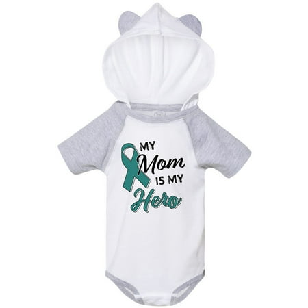 

Inktastic My Mom is my Hero- Ovarian Cancer Awareness Gift Baby Boy or Baby Girl Bodysuit