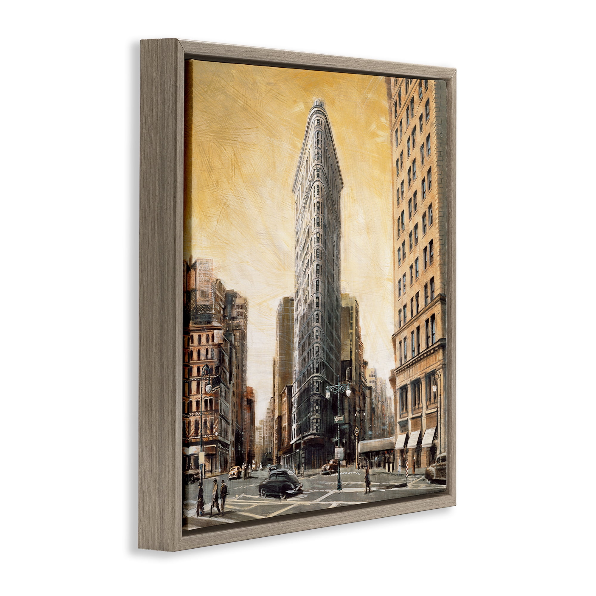 Stupell Industries People Strolling City Scenic & Cityscapes Painting Brown Floater Framed Canvas Art Print Wall Art, 18 x 18