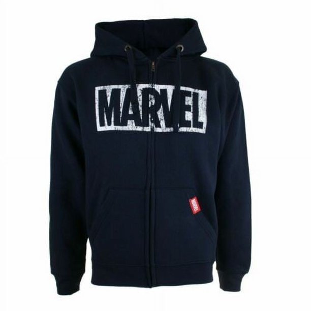 Marvel Comics - Sudadera con Cremallera Logo Envejecido para Hombre (Marino)