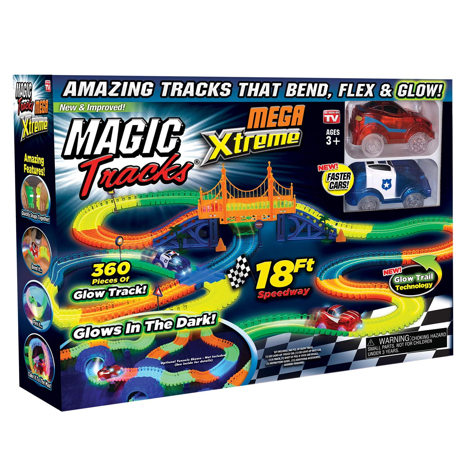 Bendable Glow in The Dark Racetrack As Seen on TV Ontel Magic Tracks Rescue with 2 Race Car & 10 of Flexible 