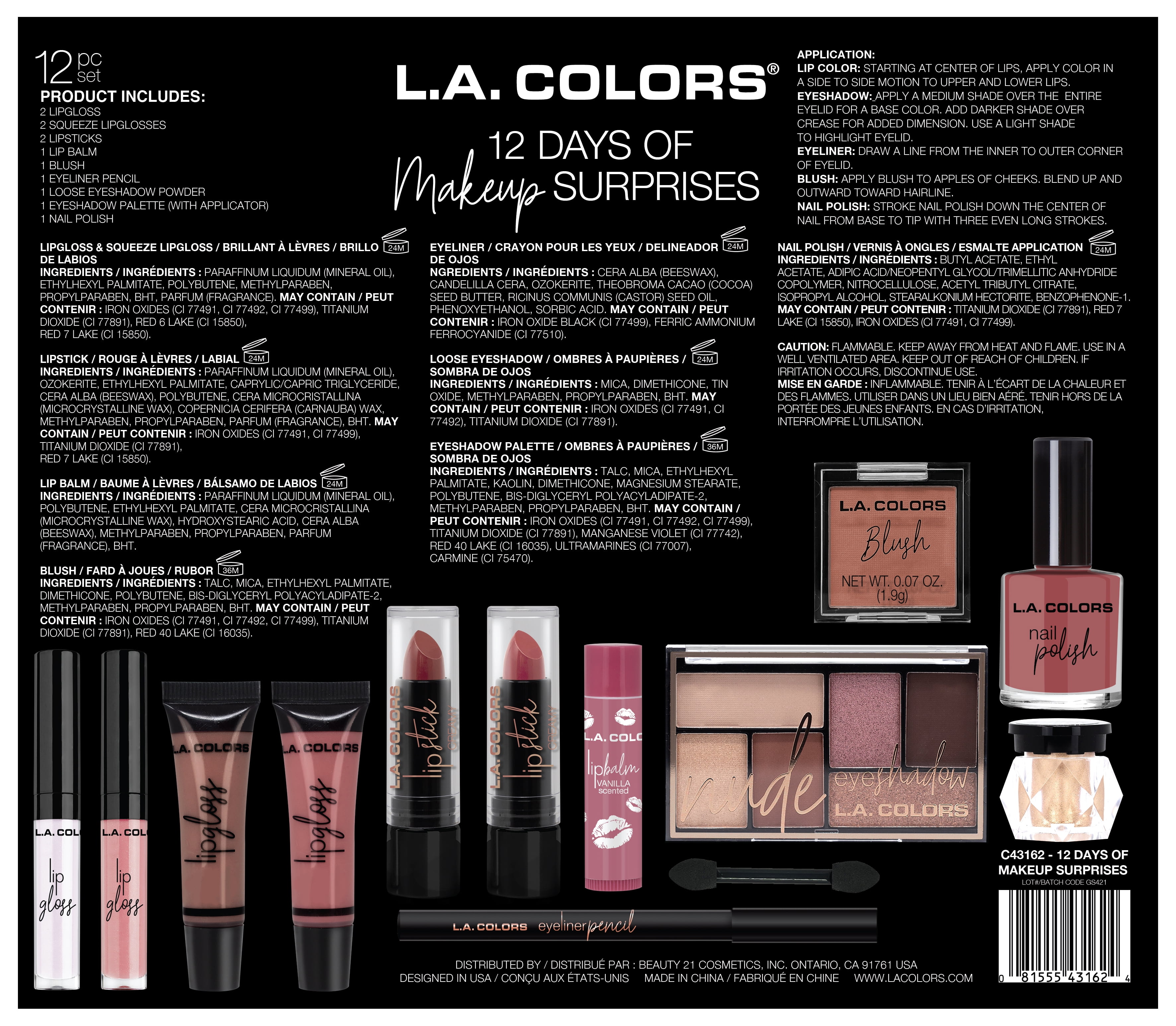 40 Value) L.A. COLORS Cosmetics Limited Edition Holiday 12 Days of Makeup  Surprises Gift Set, 12 pc - Walmart.com