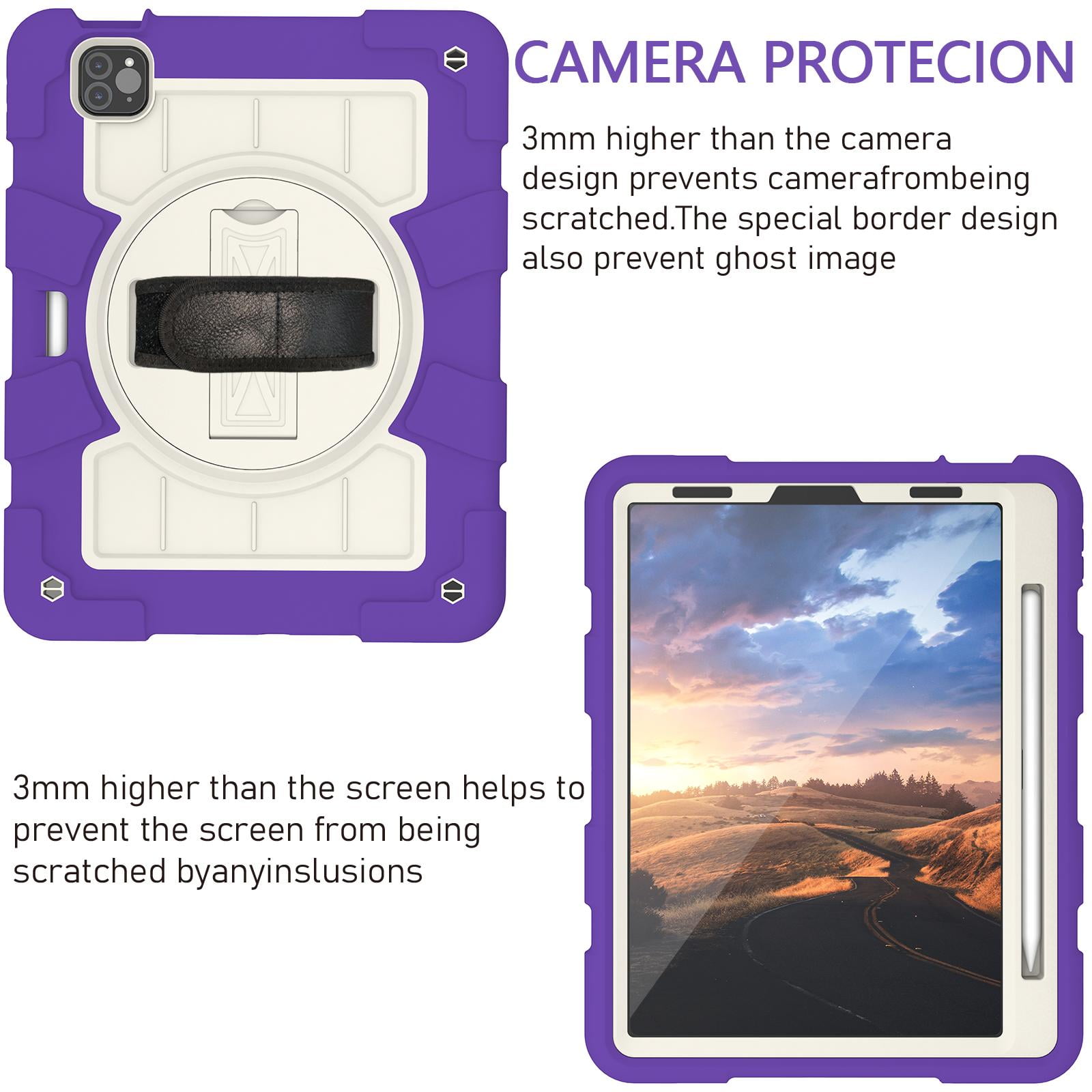 Shockproof Case for Apple iPad Air 11 Inch M4 M3 M2 2026/2025/2024, with Pencil Holder iKids Friendly Hand Strap Shoulder Strap Kickstand Anti-Scratch Case Cover for iPad Air 11",Purple