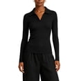 thumbnail image 2 of ClodeEU Women's Collared V Neck Ribbed Long Sleeve Sweater,Casual Slim Fit Knit Pullover Top Black,Women's Plus L, 2 of 6