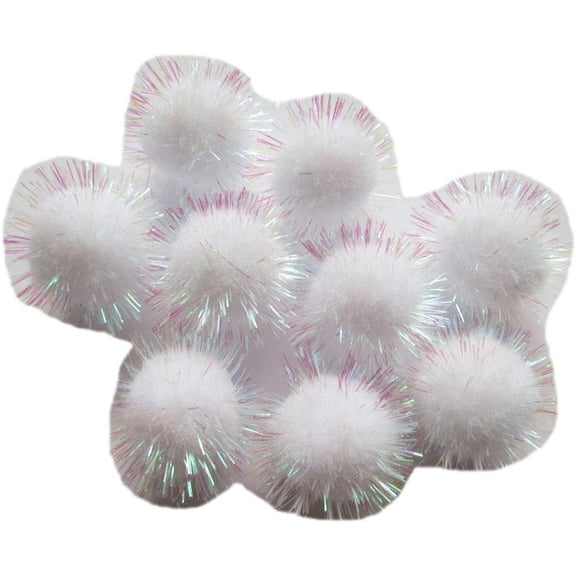 YYCRAFT 50pcs Glitter Tinsel Pom Poms Sparkle Balls for DIY Craft/Party Decoration/Cat Toys(25mm,White Color)