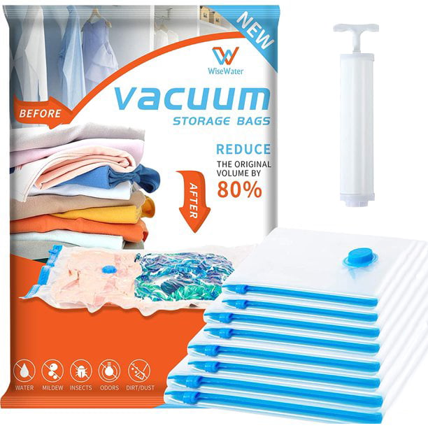 10Pcs Vacuum Storage Bag For Clothes Saving Bag Vaccum Pack Saver & Hand Pump UK 