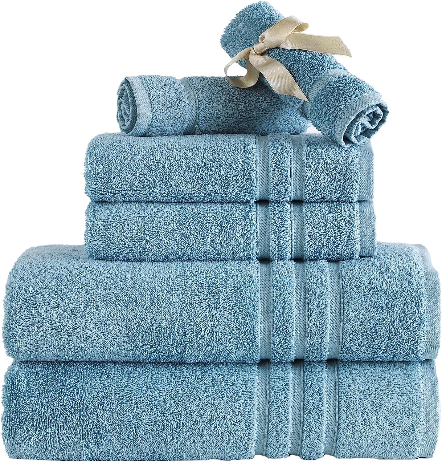 Hammam Linen Baby Blue Bath Towels Set 6Piece Original Turkish Cotton