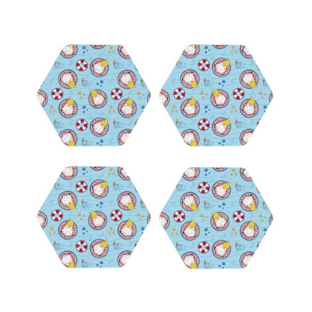 

Fuzoiu Gnome Pool Party Print Leather Coasters Set Drink Coasters Set of 4 for Tabletop Protection Durable PVC Coasters Home Décor and Housewarming Gift-Hexagon